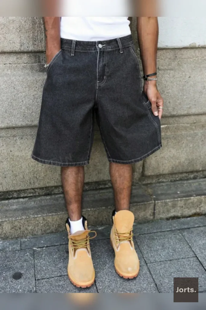 Iconic Men’s Black-Grey Loose Baggy Denim Jorts
