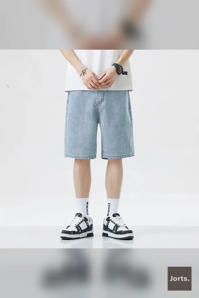 Front view of men's vintage loose wide leg shorts in polyester, perfect for Y2K streetwear.