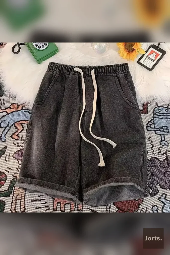 Stylized shot of men's knee-length shorts, embodying the throwback streetwear vibe.