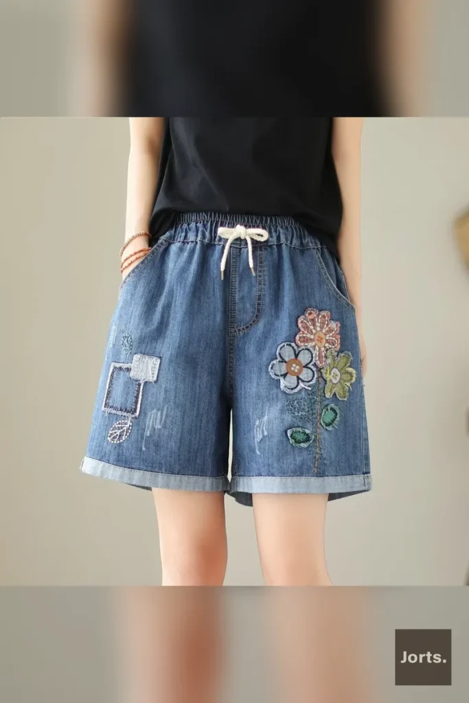 Beauty Shorts style wide-leg denim hot pants, showcasing a fashionable look