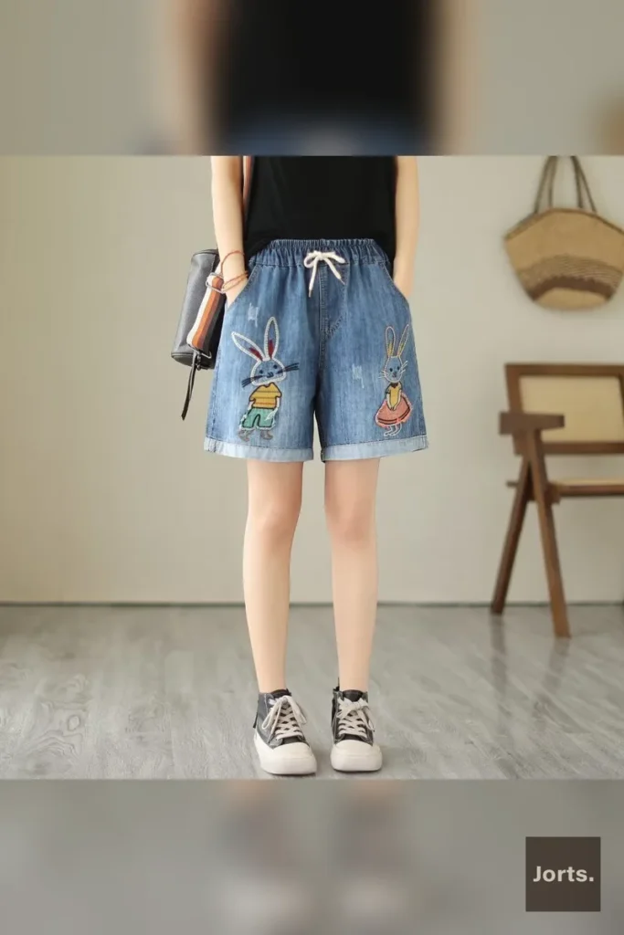Five Hearts graphic on denim hot pants, a lovely and playful plus-size option