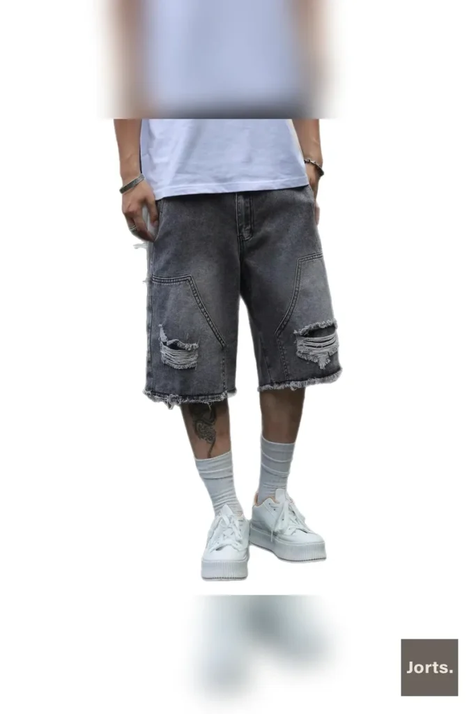 Street Mens Denim Straight-Leg Jorts – Gray Y2K Style