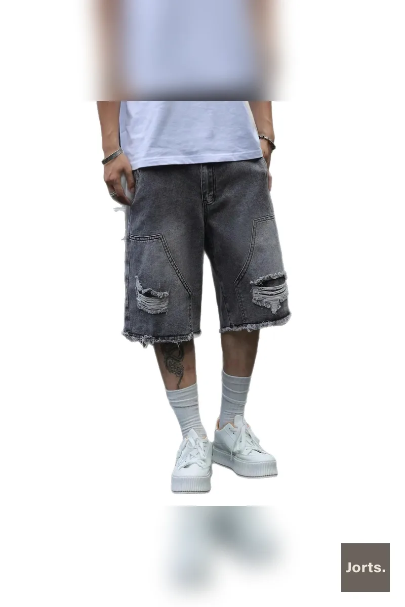 Street Mens Denim Straight-Leg Jorts - Gray Y2K Style