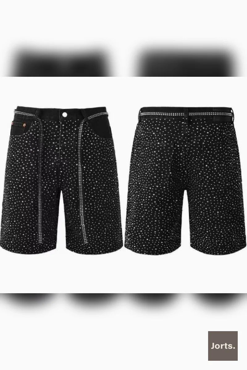 Iconic Straight-Leg Rhinestone Denim Jorts for Y2K Style