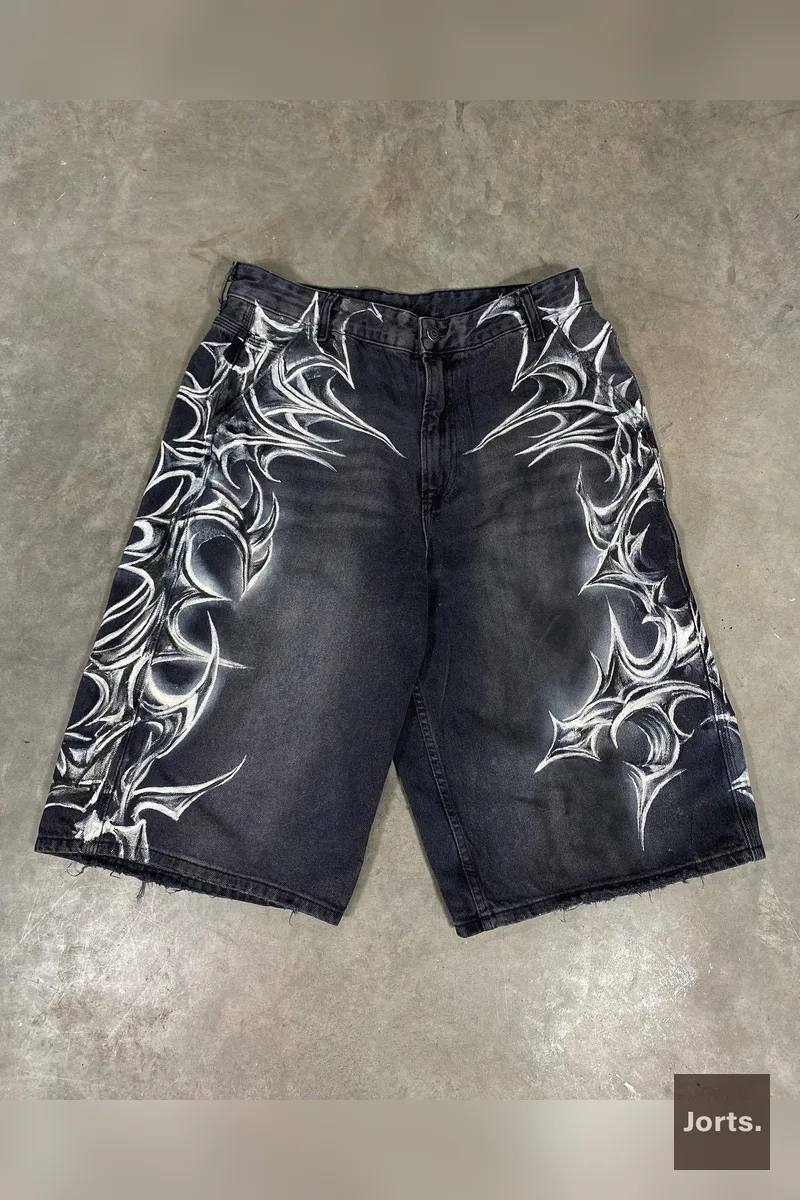 Retro Baggy Printed Graphic Cropped Denim Jorts graphic