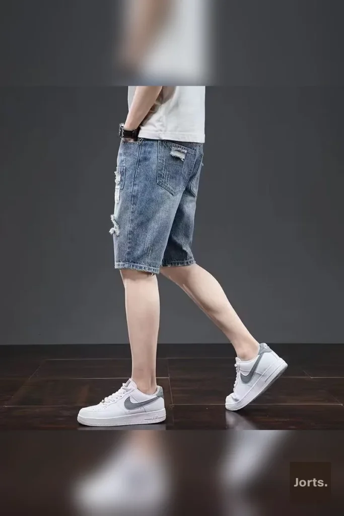 Vintage Men’s Mid-Waist Light Blue Ripped Denim Jorts