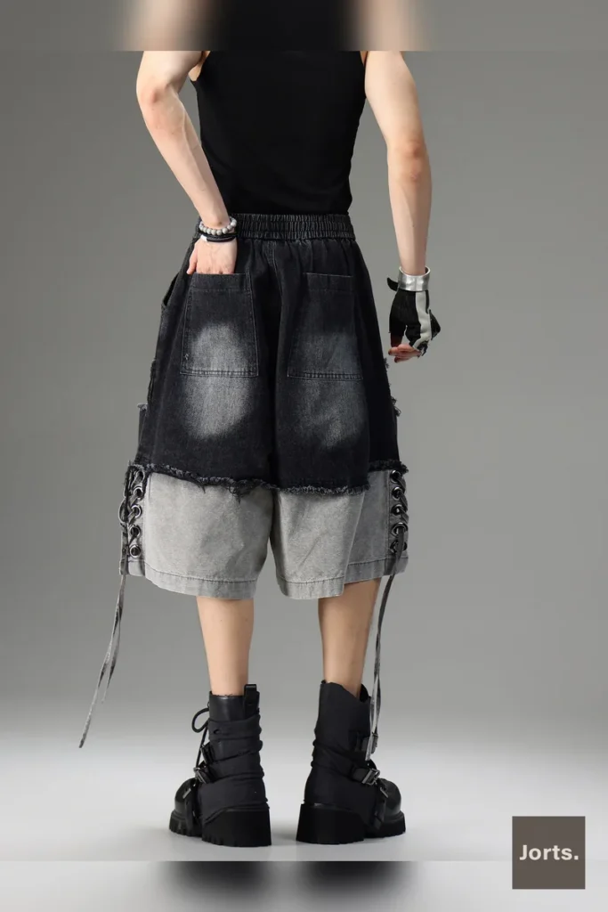 Vintage Black Mid-Rise Patchwork Denim Capri Jorts