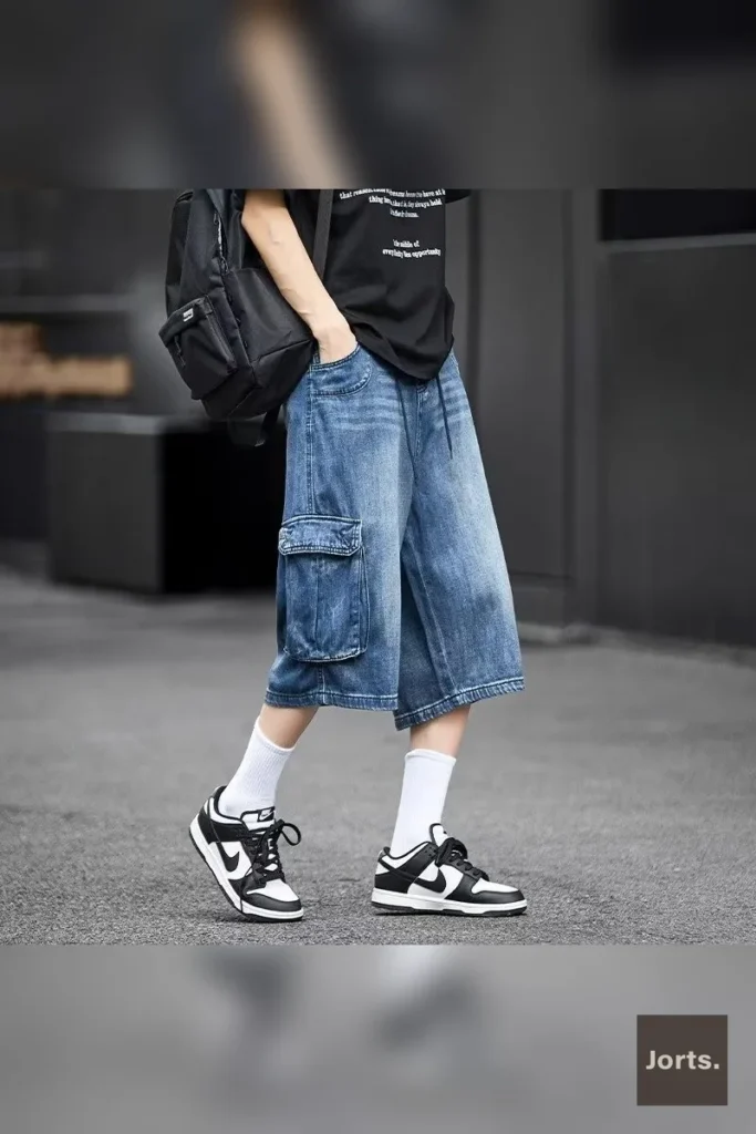 Vintage Blue Workwear Loose-fit long Denim Capri Pants