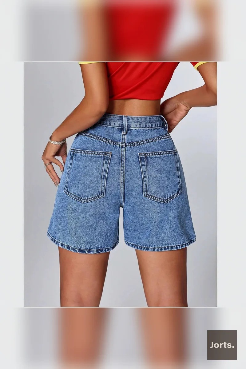 Iconic Women's Straight-Leg Blue Denim Jorts - Mid-Rise