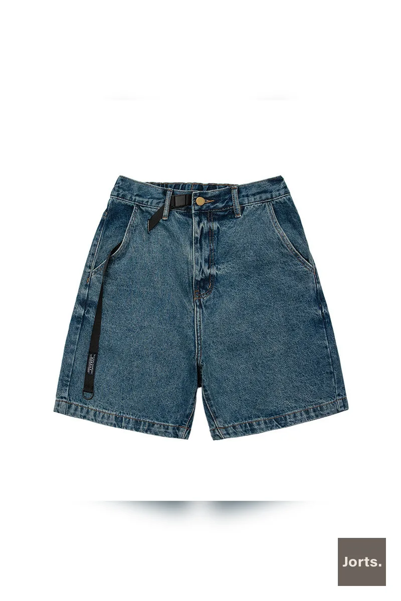 Retro Men's Dark Denim Shorts - Mid Waist Y2K Style
