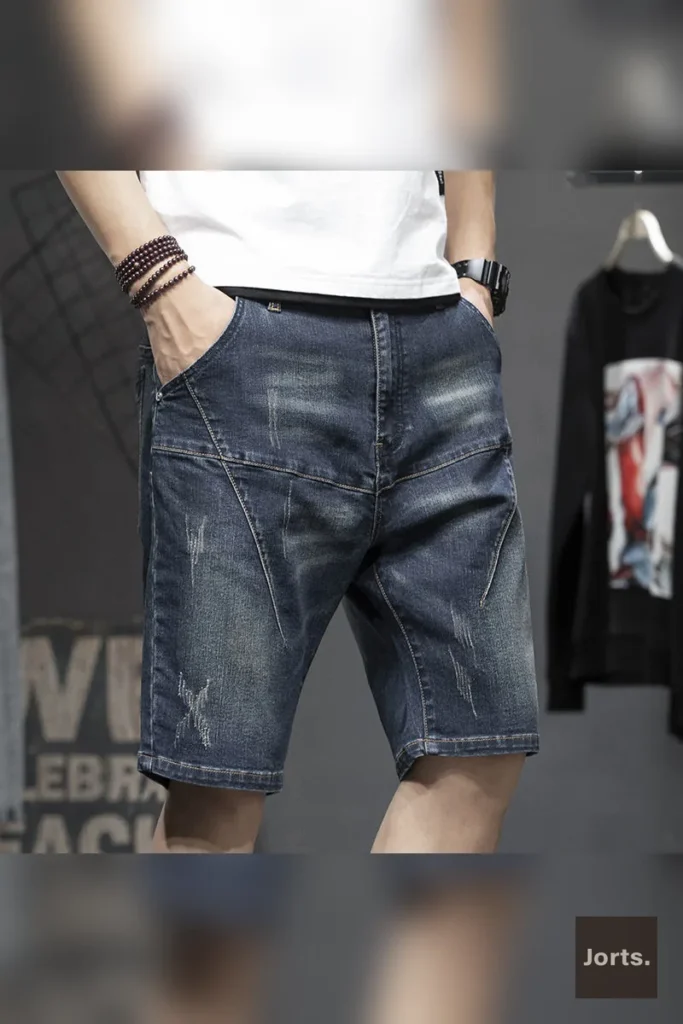 Retro Men’s Hand-Painted Denim Jorts – Y2K Streetwear
