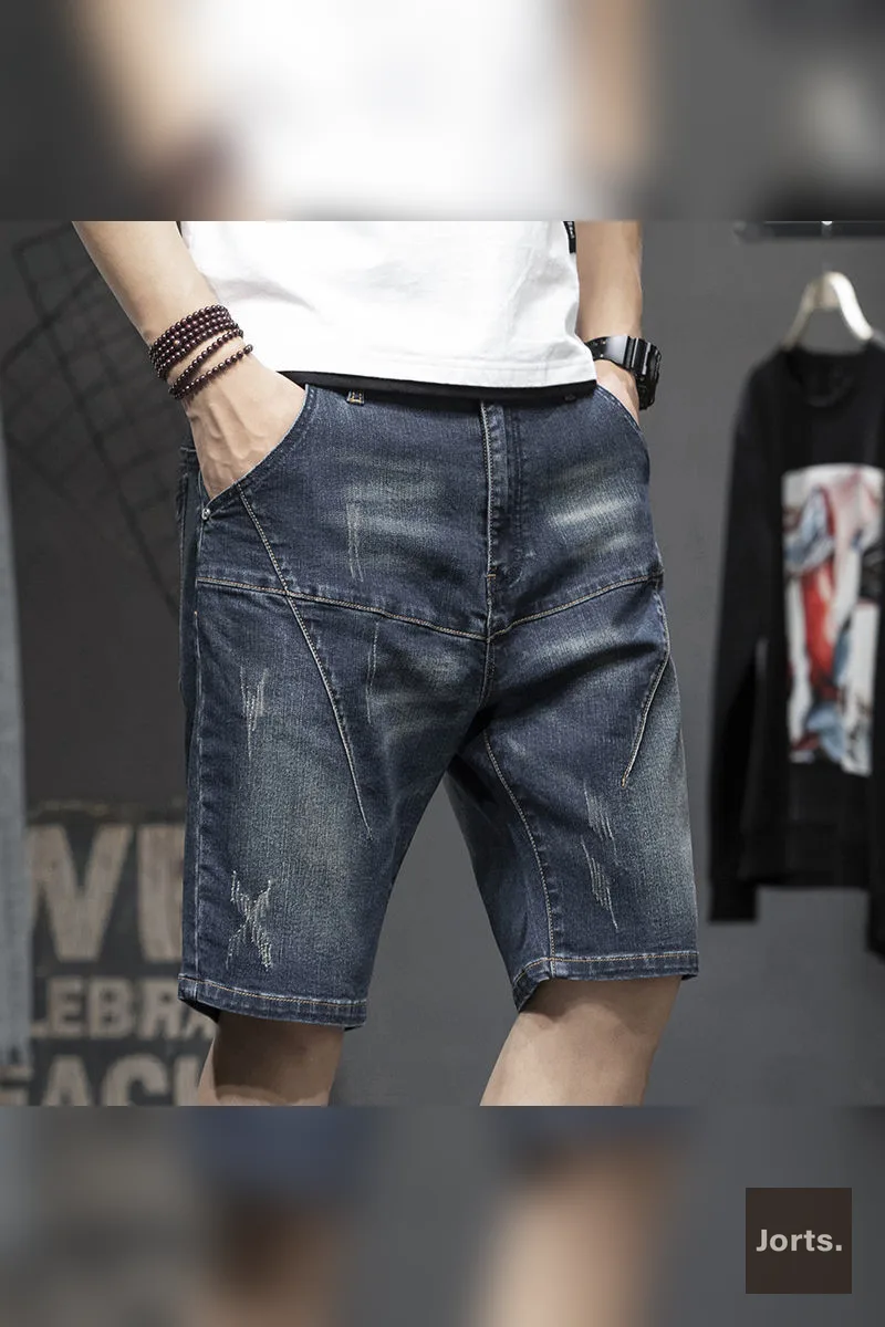 Retro Men's Hand-Painted Denim Jorts - Y2K Streetwear