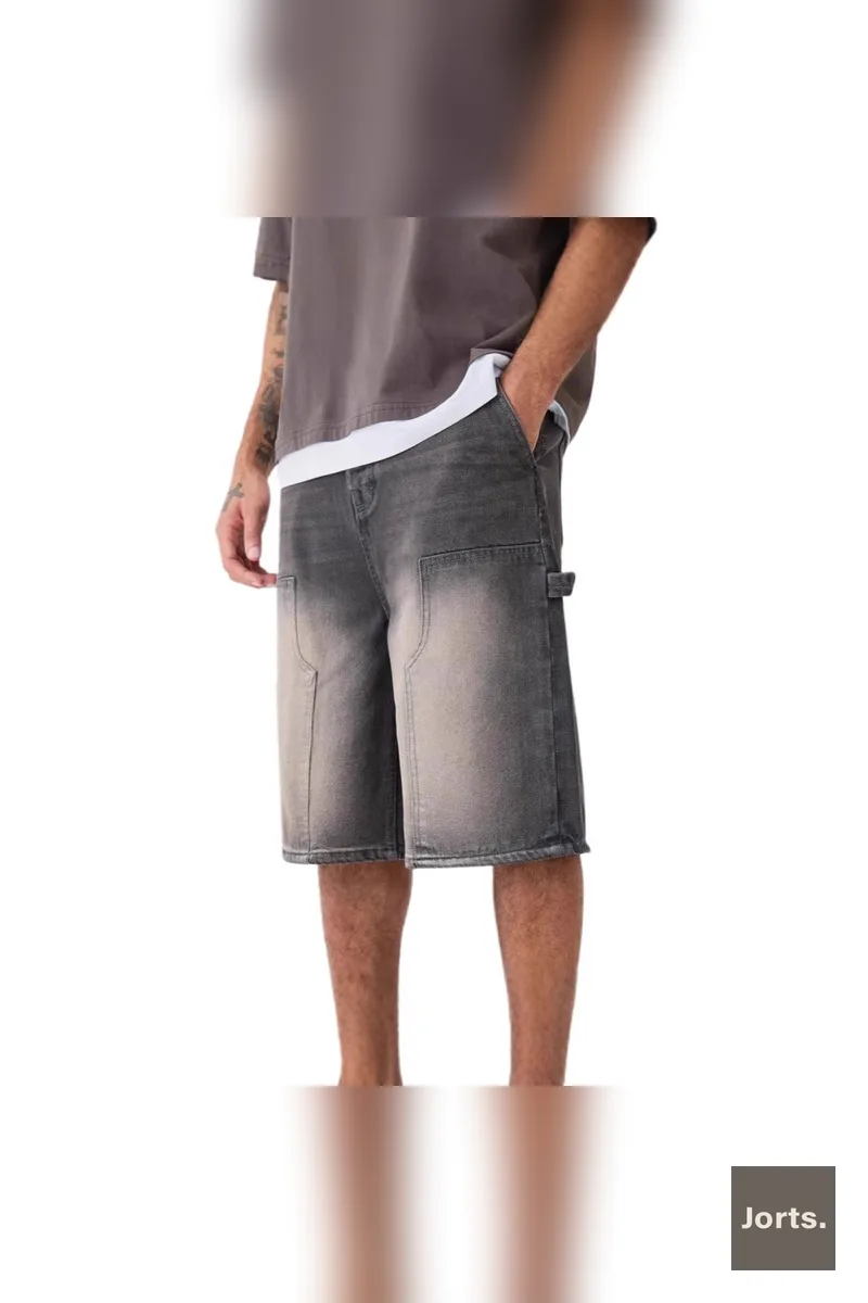 Street Men's Y2K Baggy Denim Straight-Leg Cropped Jorts