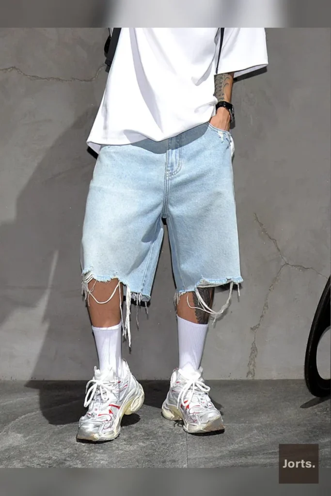 Full-length view of iconic men's relaxed fit denim jeans, perfect for Y2K streetwear.