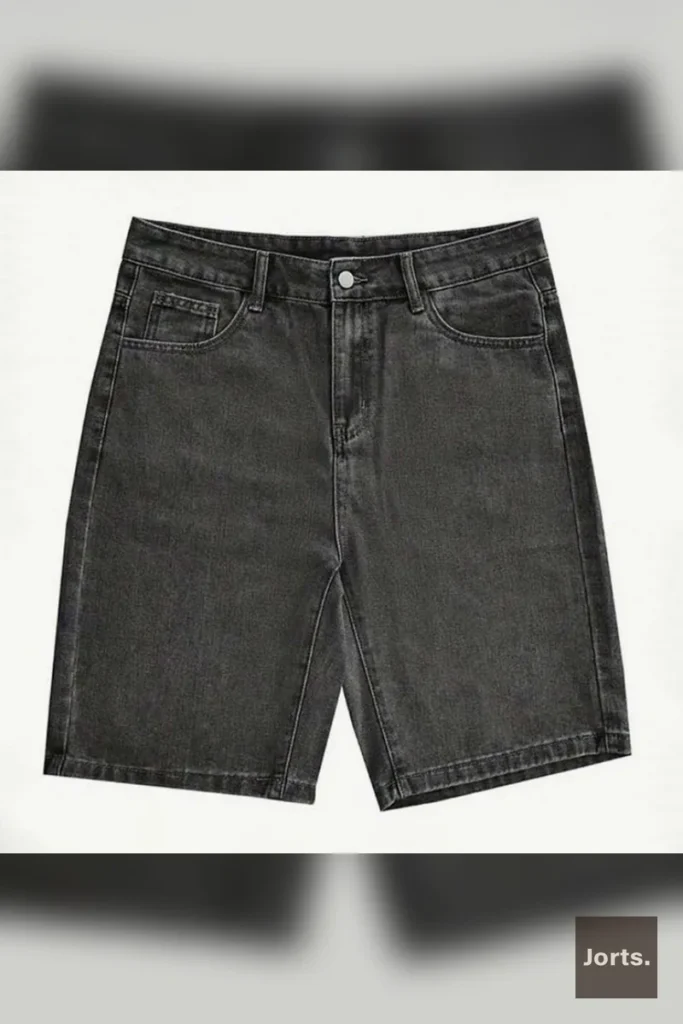 Side profile of Mens Black Wide Leg Cropped Jorts, showing the wide leg silhouette and casual drape.