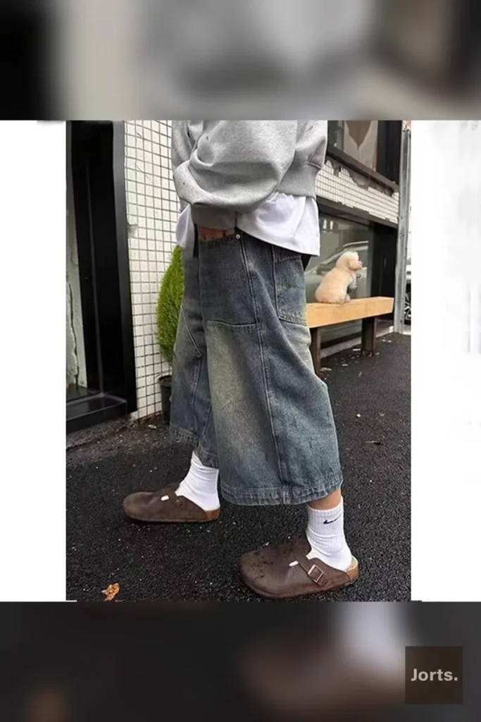 Essential Men’s Retro Blue Baggy Denim Cropped Jorts