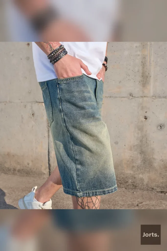 Back view of Mens Y2K loose-fit denim straight-leg pants, showing pocket details and comfortable waist.