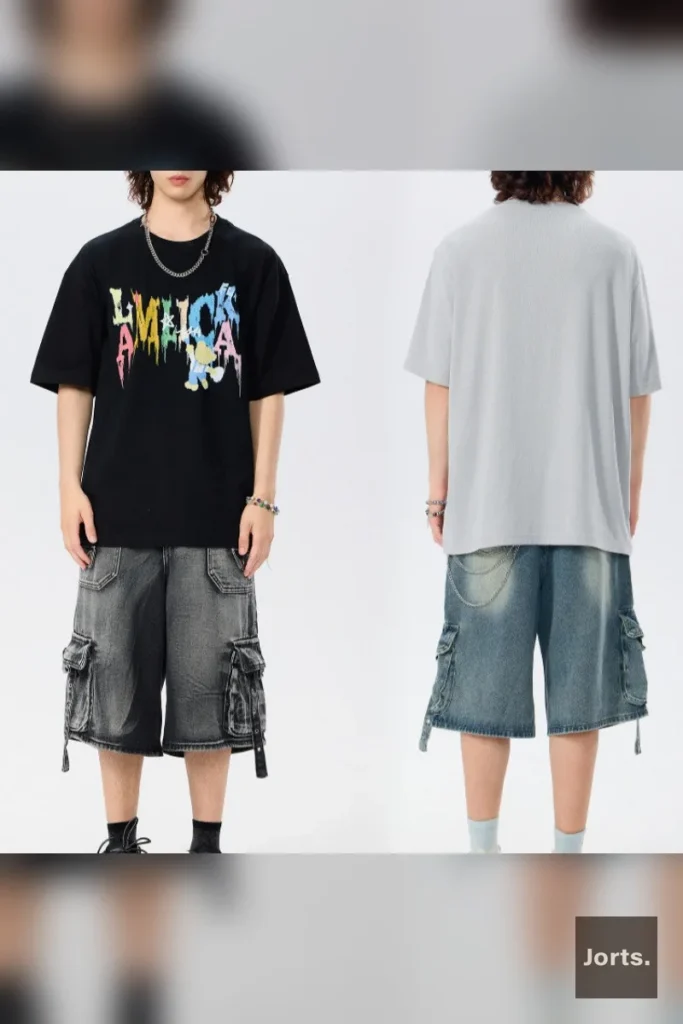 Detailed view of the functional pockets on the Mens Y2K loose workwear pants.