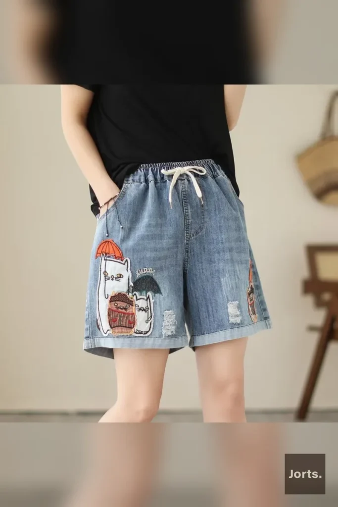 Little Garden pattern on plus-size wide-leg jorts, offering a whimsical touch