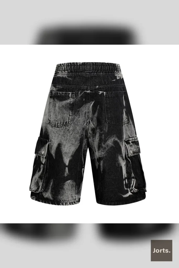 Men's Retro Multi-Pocket Tie-Dye Denim Shorts in Retro Blue, back view, showing the fit and rear pocket details.