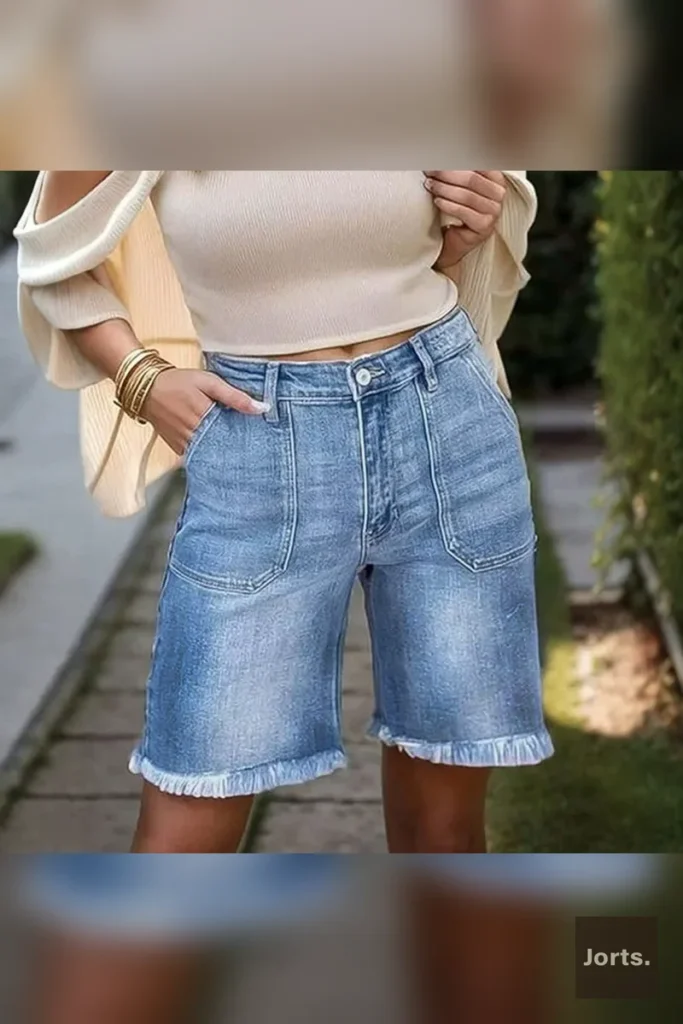 Model showcasing the ultra-low rise patterned capri pants with a vintage-inspired outfit.