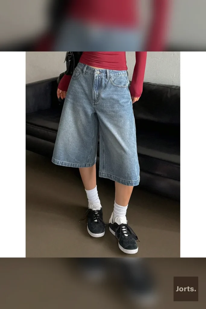Back view of black high-waist cropped baggy jorts, showing pocket details and the straight-leg cut.