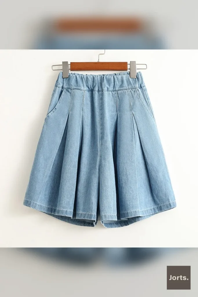 Model wearing light blue high waist rayon cropped capri pants, casual pose, Y2K fashion.