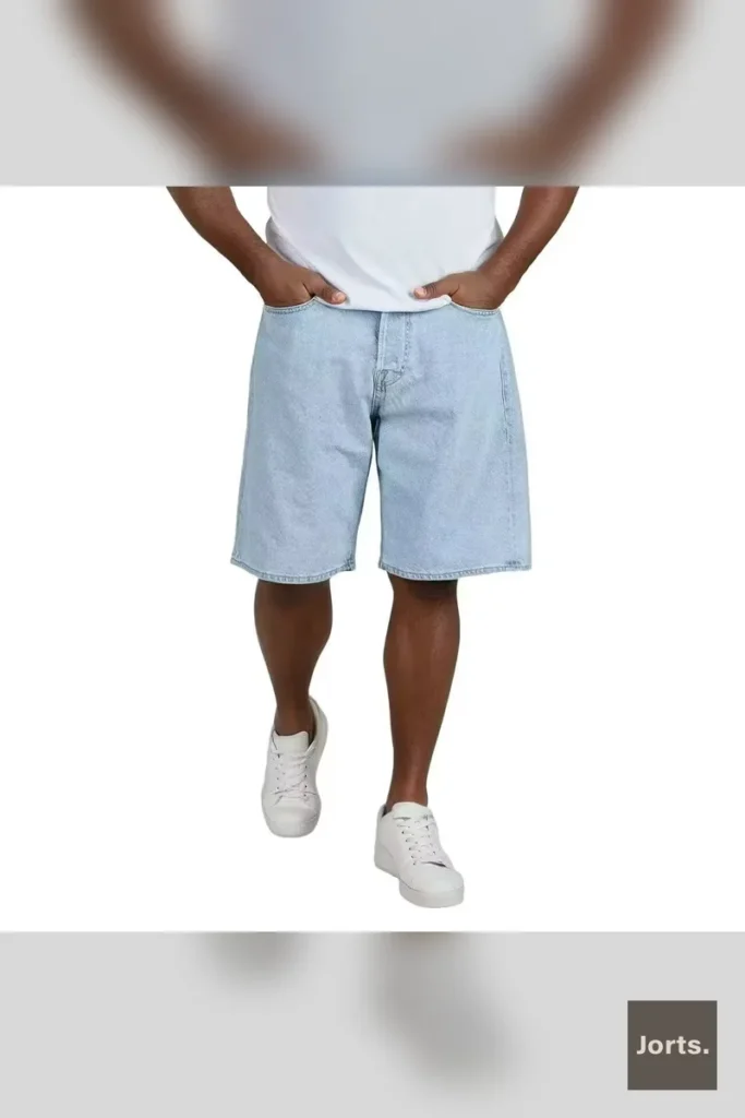 Back view of black Y2K baggy denim shorts, showcasing the relaxed fit and classic denim texture.
