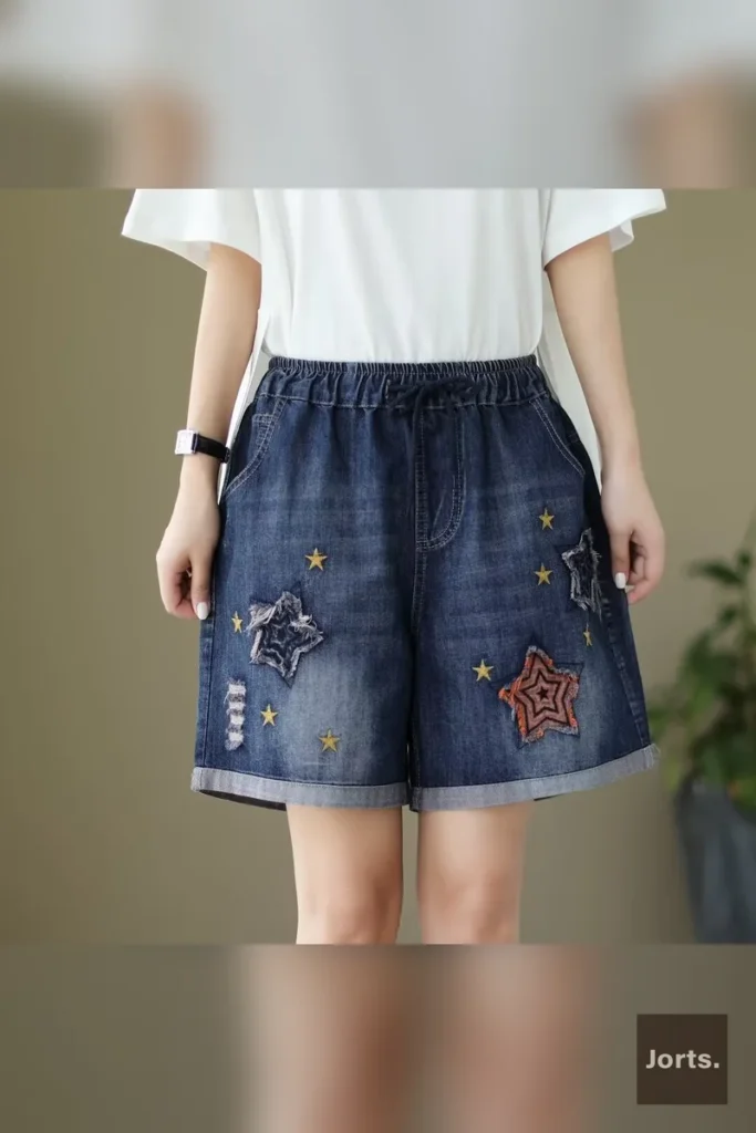 Seven Little Elephant print on Y2K denim hot pants, showcasing playful design