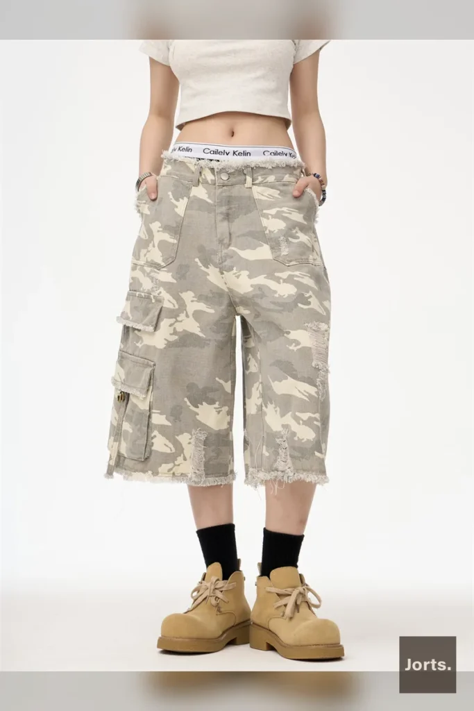 Full outfit featuring women's leopard print straight leg cropped jorts for a retro Y2K look.